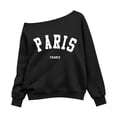 thumbnail image 5 of Girls Off Shoulder Sweatshirts Trendy PARIS Letter Graphic Casual Sweater Long Sleeve Loose Fit Pullover Tops Soft Relaxed Fall Winter Daily Wear Outfits, 5 of 5