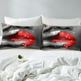 thumbnail image 4 of Erosebridal Glitter Lips Sheet Set Twin,Bling Sparkling Bedding Sets Twin Size,Grey Red Twin Sheet Sets,Ultra Soft Sparkle Room Decoration,3pcs, 4 of 7