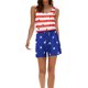 thumbnail image 3 of VISgogo Mono corto para mujer, sin mangas, cuello redondo, estampado de rayas y estrellas, con cordones, mono del día de la independencia VISgogo  moda, 3 of 6
