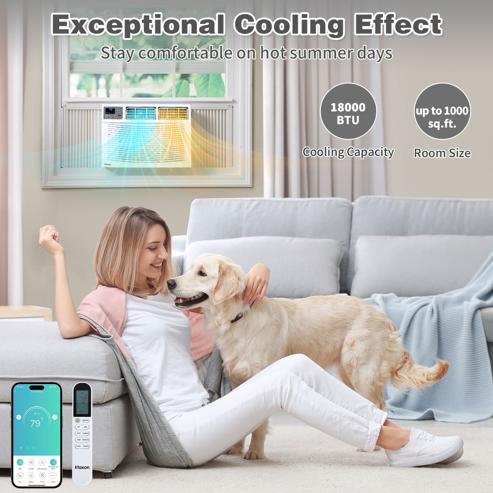 Ktaxon 18000 BTU Window Air Conditioner with Heat, Window AC Unit & Heater Combo with APP & Voice Smart Control, Timer Function & Easy Installation Kit, Work with Alexa/Google Assistant, 208/230V