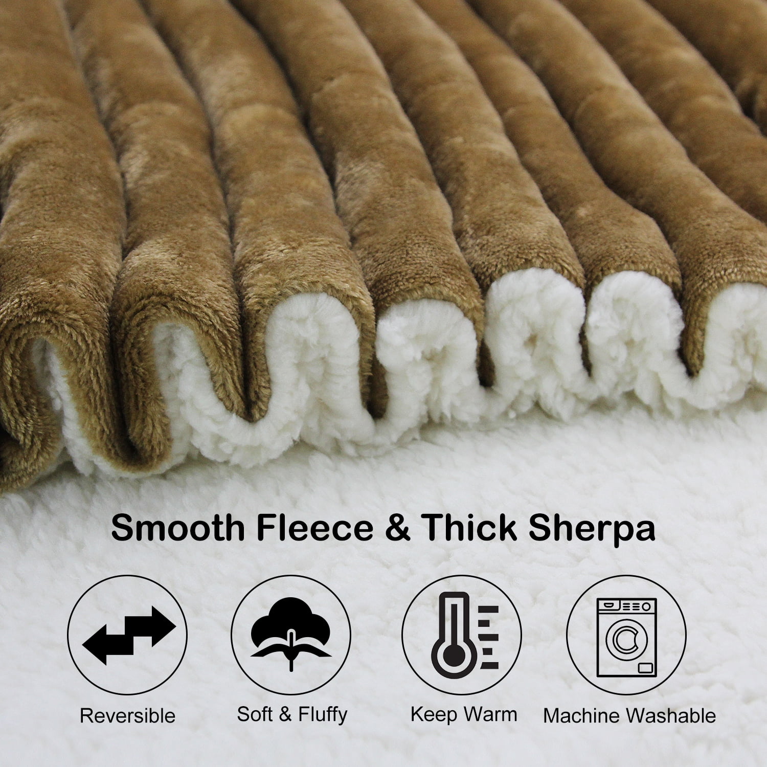 Sherpa Fleece Throw Blanket, King Size Soft Fuzzy Throw Blankets, Brown Warm Blanket, Cozy Fluffy Comfy for Sofa, Couch, Bed, Camping, Travel, 90" x 106"