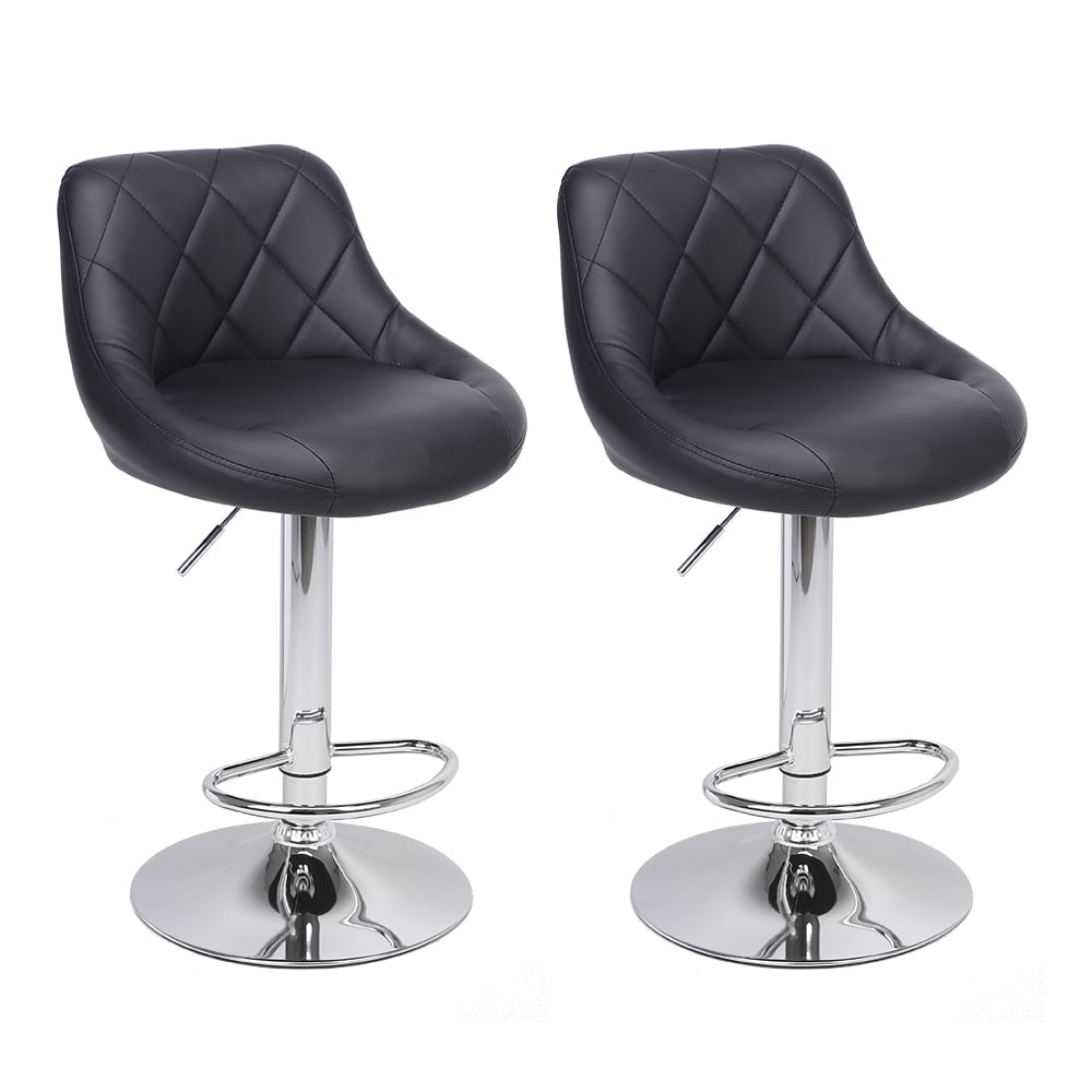 2Pcs Adjustable High Bar Stools No Armrest, Swivel PU Leather Kitchen Stool, Black
