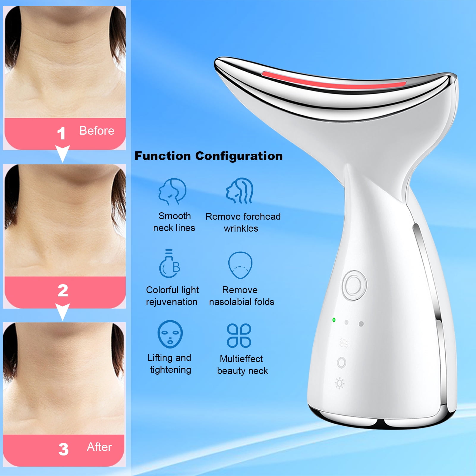 Global Care Market 3-in-1 Vibration, LED  Photon and Thermal Face and Neck Massager, White