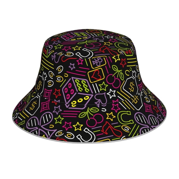Vsdgher Casino Icons Print Bucket Hat for Men&Women Bucket Hat Reversible Summer Double-Side-Wear Travel Gardening, Beach, Camping, Hiking, Fishing Cap