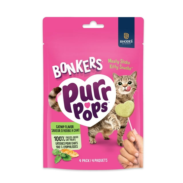 BONKERS Purrpops Freeze-Dried Catnip Lollipop Treats for Cats, 24.5g Bag (4 pack)