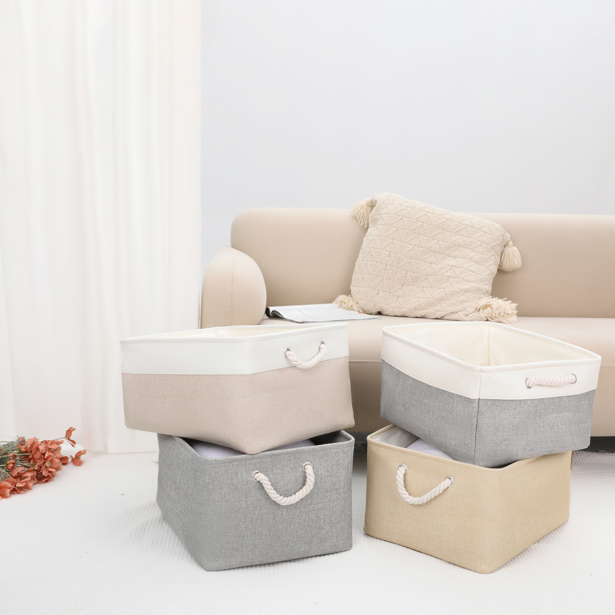 Unique Bargains Fabric Storage Cube Storage Bin Storage Basket White 17.7*13.8*10in