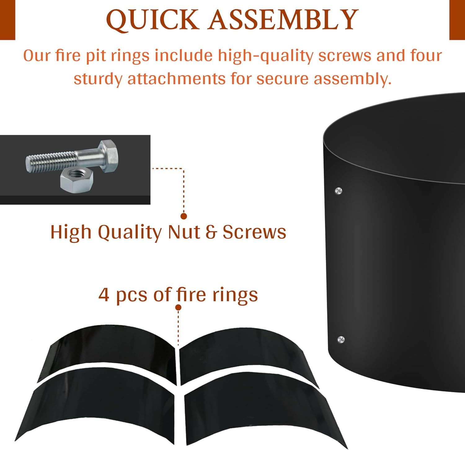 SIMOND STORE Portable Fire Pit Ring Liner, 48 Inch Diameter 12 Inch Height 2 mm Thick Heavy Duty Steel Round Fire Pit Insert for Outdoor Garden Patio Camping Bonfire