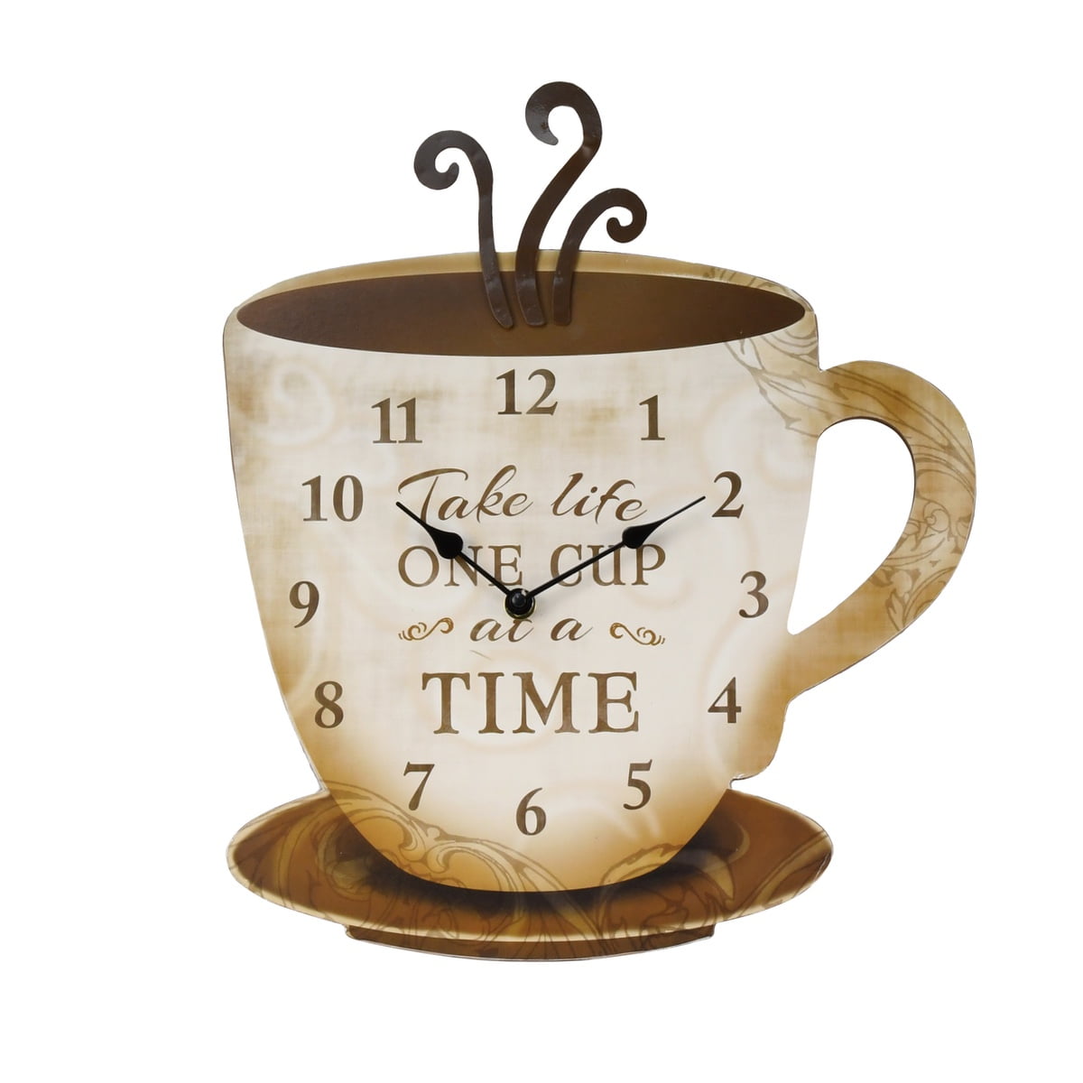 Rustic Decorative Coffee Cup Modern Analog Wall Clock Farmhouse Kitchen