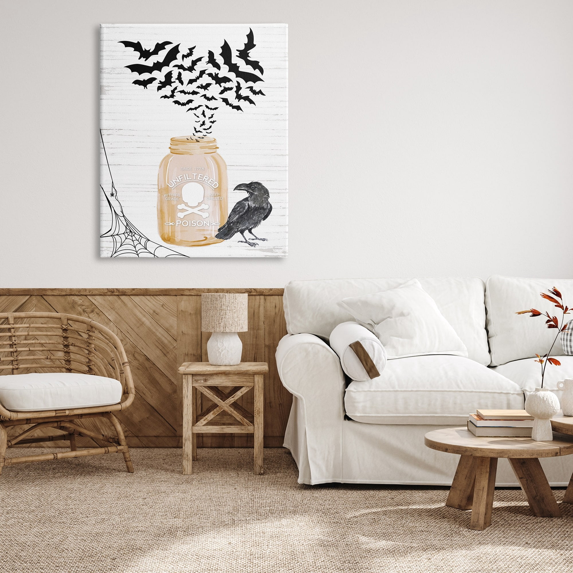 Spooky Bats Flying Black Raven Spider Web Animals & Insects Graphic Art Gallery-Wrapped Canvas Print Wall Art