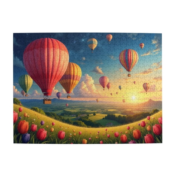 500 Pcs Hot Air Balloon Sunrise Jigsaw Puzzle For Adults Challenging Relaxing Landscape Puzzle Vibrant Colors Quality Pcss Great Gift Idea Home Decor Toys for Men Women Elders Birthday Gift