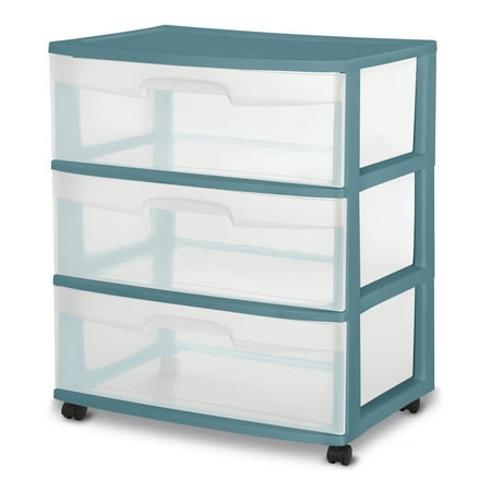 Sterilite 3 Drawer Wide Cart Cool Water