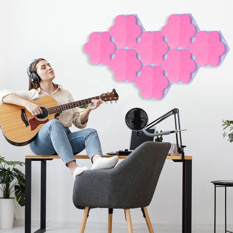 DOLLAR BOSS 8 Pcs Hexagon Felt Cork Board Tiles, Pink Flower Design Bulletin Board Strips Self Adhesive DIY Bulletin Board Pin Board for Home Wall Decor Stickers Memos Photos Display Notes, Photos