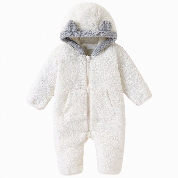 YDFCWXW Winter Snowsuit Baby Fleece Warm Jumpsuit Outwear Romper Clothes Girls Boys (White, 3-6 Months)