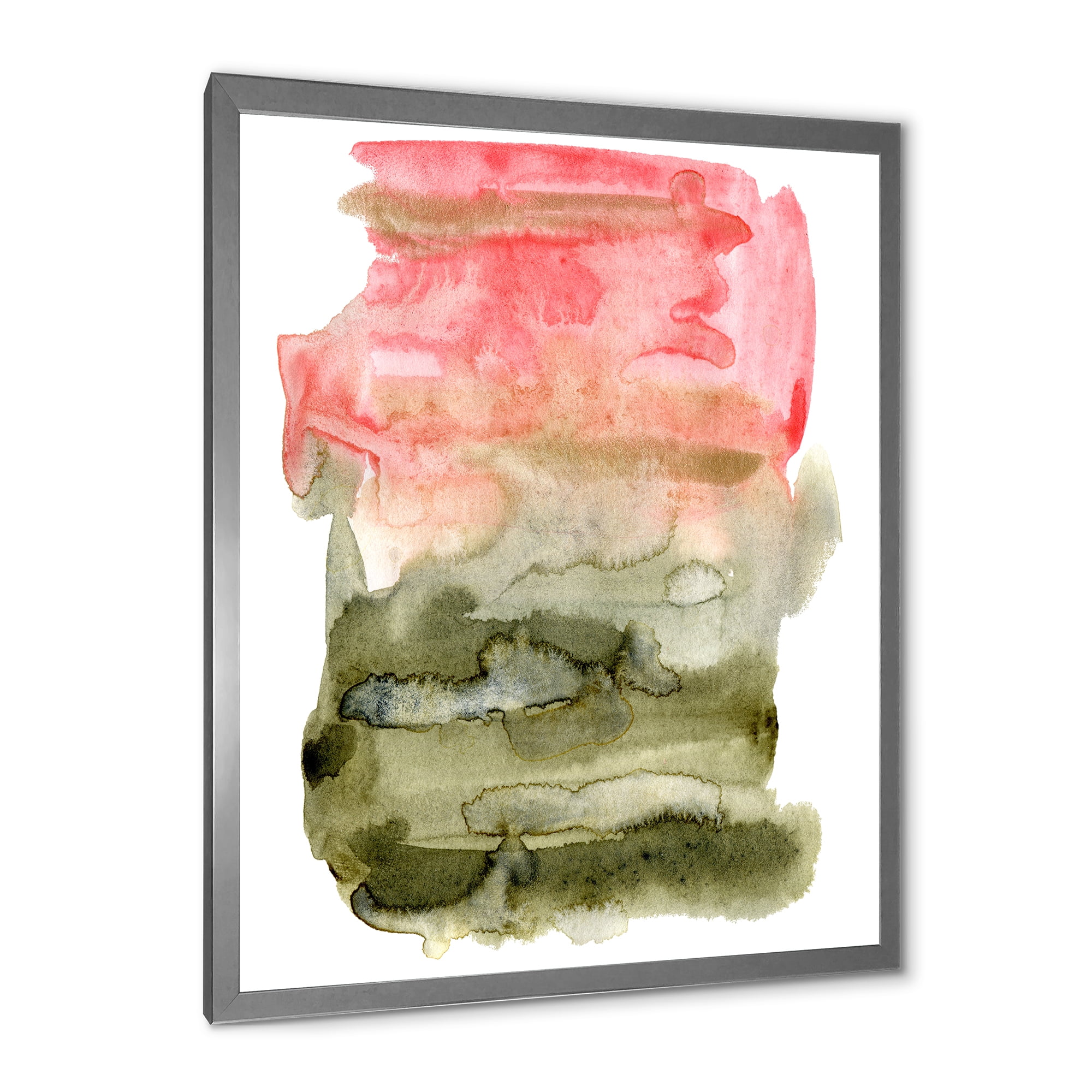 Designart 'Red Pink and Green Abstract Clouds' Modern Framed Art Print