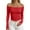 Red, variant on Off Shoulder Tops for Women Spring Fall Long Sleeve Fitted Cropped Shirt Y2k Going out Tops
