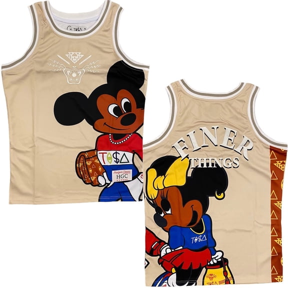 Tisa Mickey & Minney Mouse Men's Headgear Classics Embroidered Basketball Jersey (Small)