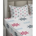 thumbnail image 6 of Ambesonne Nautical Fitted & Top Sheet Set with Shams, Ship Helm Waves Retro, Red Blue, 6 of 8