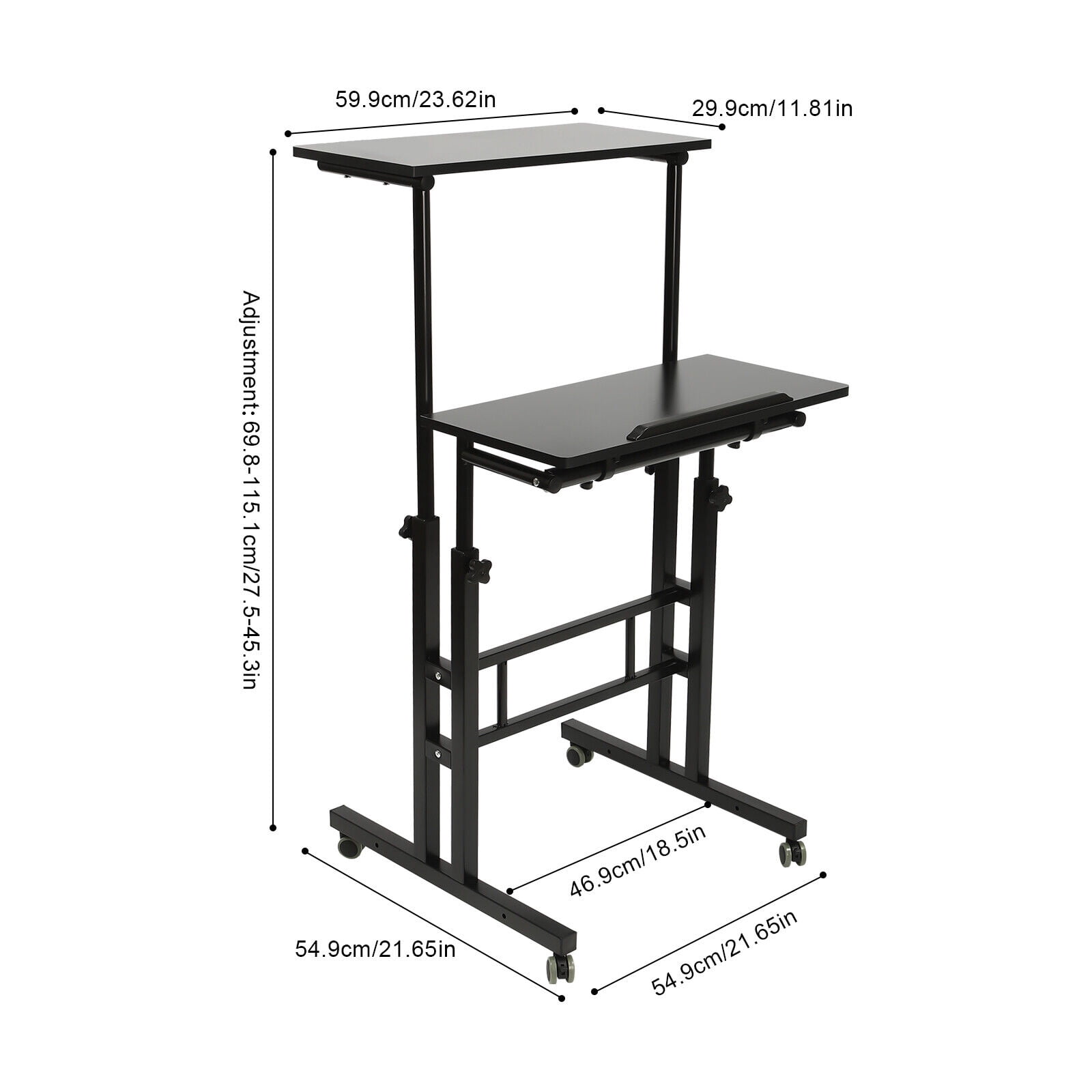 Miumaeov Mobile Stand Up Desk with Height Adjustable Standing Desk with Wheels Portable Rolling Laptop Cart for Home Office Standing or Sitting