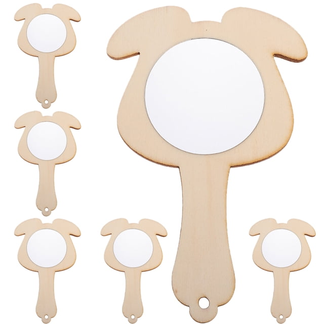 6Pcs Wooden Small Mirrors Kids Mirrors DIY Wood Mirrors Hand Mirrors Unfinished Mini Mirrors