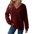 thumbnail image 1 of Hoodies for Women Knit Sweaters Tops Lightweight Travel Solid Color Drawstring Hooded Pullover Sweatshirt with Pockets, 1 of 8