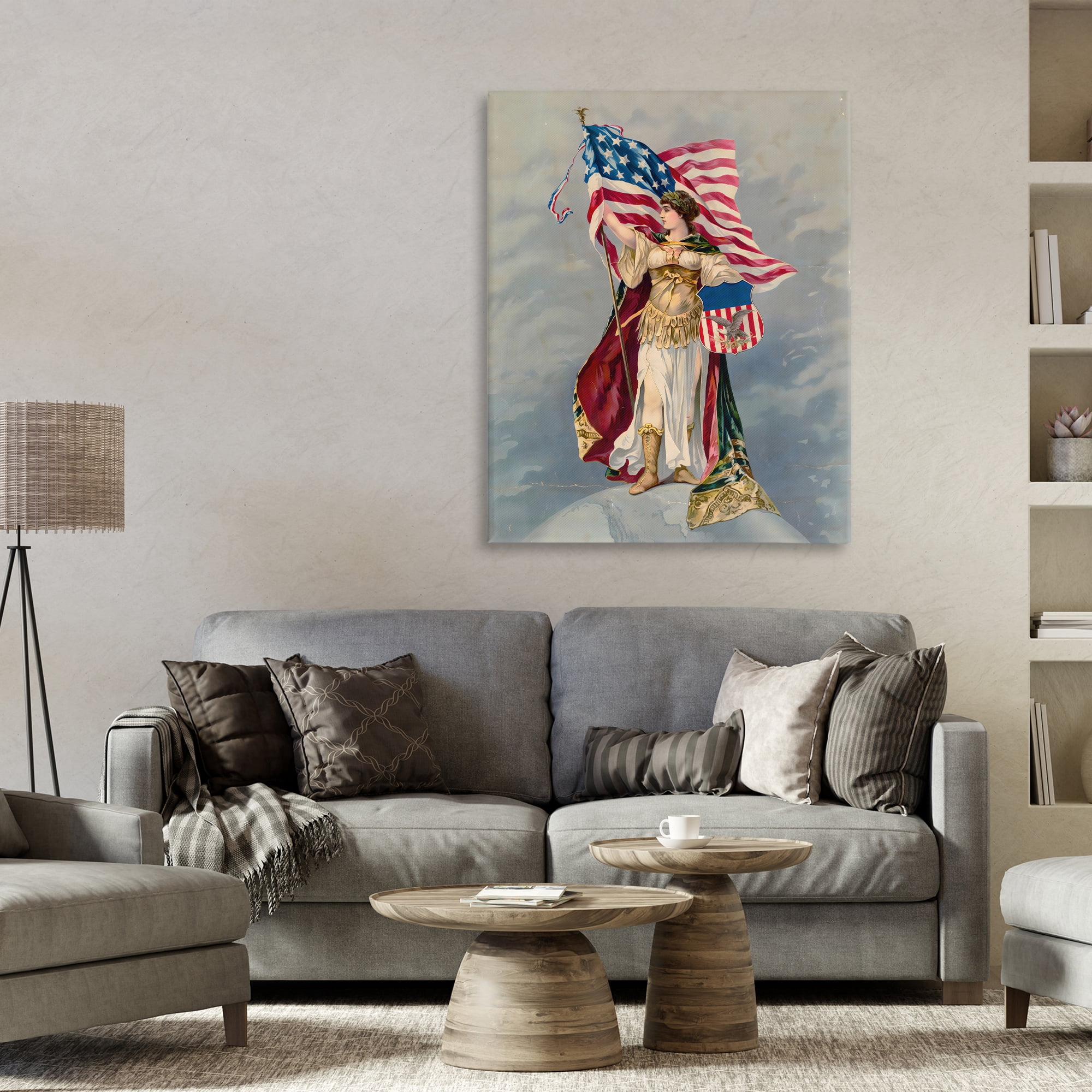 Stupell Industries Columbia Standing with American Flag Canvas Wall Art, design by Arlington Prints