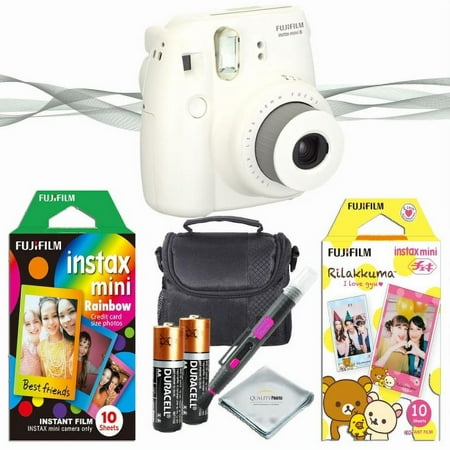Fujifilm Instax Mini 8 instant camera (White) + 20 mini instant film (10 Rainbow + 10 RiLakkuma ) + mini 8 accessories