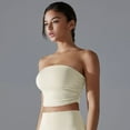 thumbnail image 2 of SWSMCLT Women's Crop Tube Top Tube Top Ruched Summer Casual Light Soft Tight Yoga Fitted Sexy Strapless Top Cream Small, 2 of 5