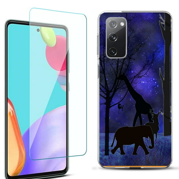 Slim-Fit Protective Phone Case for Samsung Galaxy S20 FE 5G Fan Edition, with Tempered Glass Screen Protector, by OneToughShield ® - Midnight Safari