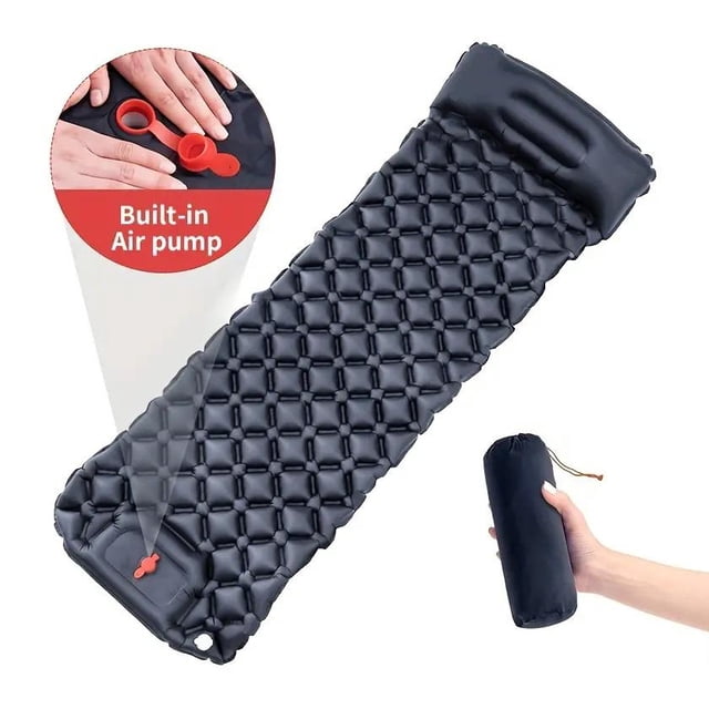 Luftmadrass Ultralätt uppblåsbar luftmadrass för camping inbyggd pump Svart Black