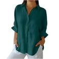 thumbnail image 2 of Fartey Women's Button Down Shirts Lightweight Breathable Summer Cotton Linen T Shirts Dressy Casual 3/4 Sleeve Lapel Collar Blouses Fashion Loose Solid Color Tops Army Green M, 2 of 9
