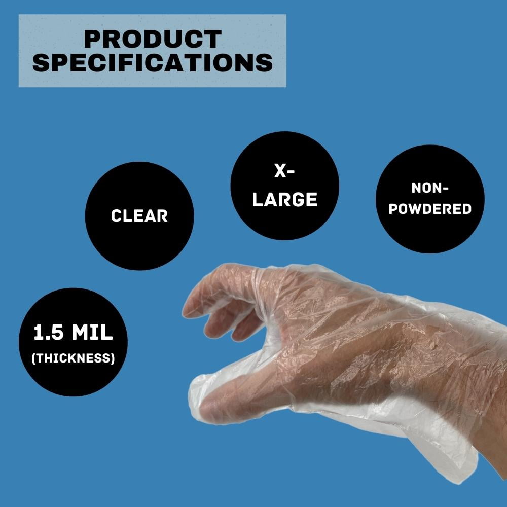 SSBM (HDPE) Food Service Poly Gloves Clear X-Large 1.5 Mil 20000 Pcs for Schools, Hospitality Industries, Cleaning, Party Dining