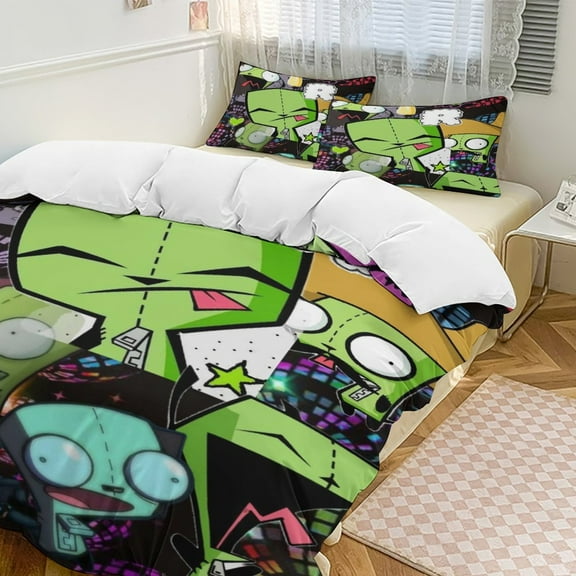 Invasor Zim Bedding Set Novelty Pattern Soft Microfiber Comforter Set 3 Pieces 1 Duvet Cover 2 Pillow Shams Twin-86"x70"
