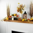 thumbnail image 3 of 6' Autumn Harvest Red and Yellow Mixed Fall Leaf and Mum Flower Thanksgiving Garland - Unlit, 3 of 6