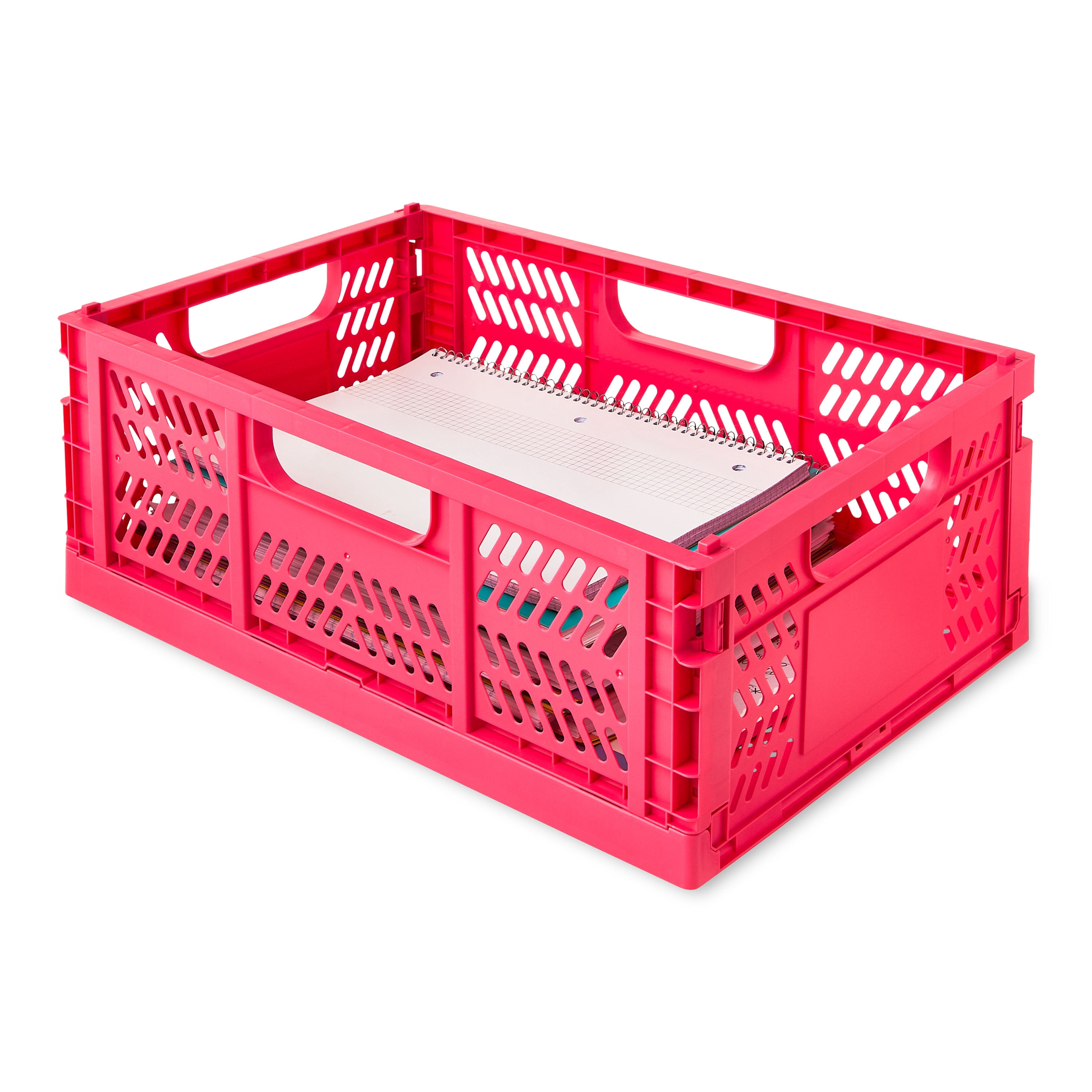 Pen+Gear Medium Collapsible Storage Crate, Coral, 16.92" W x 11.41" D x 6.22" H