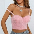 thumbnail image 2 of YYDGH Womens Pearl Beaded Bustier Crop Top Spaghetti Strap Corset Top Club Party Pink S, 2 of 8