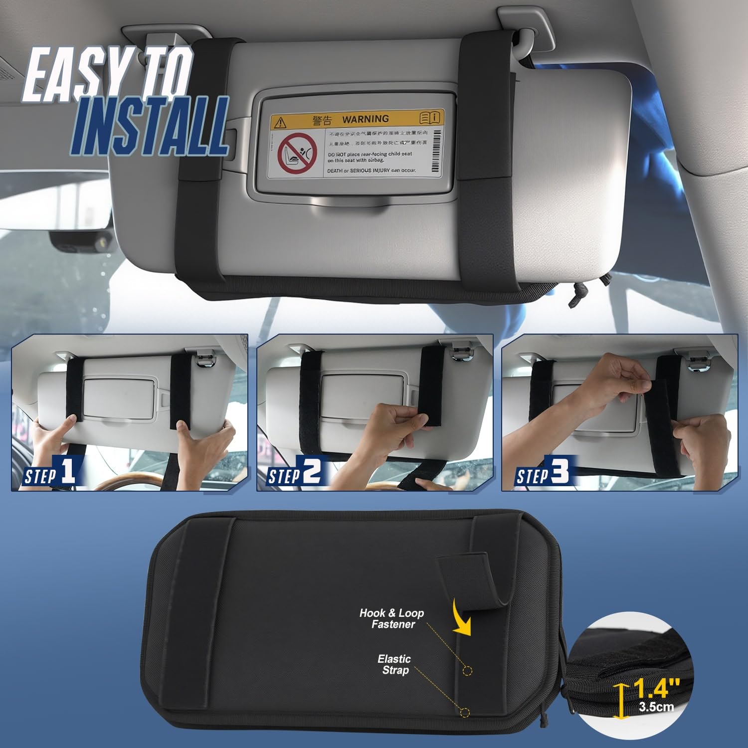 SUGUANGHUI Car Sun Visor Organizer, Multi-Pocket Visor Organizer Storage Pouch with Zippers, Elastic Bands & Glasses Clip, Car Visor Accessories