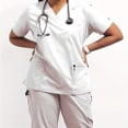 thumbnail image 2 of 2-Piece Suit Summer Short Sleeves Split Female Scrub Overalls Unisex Workwear, 2 of 6