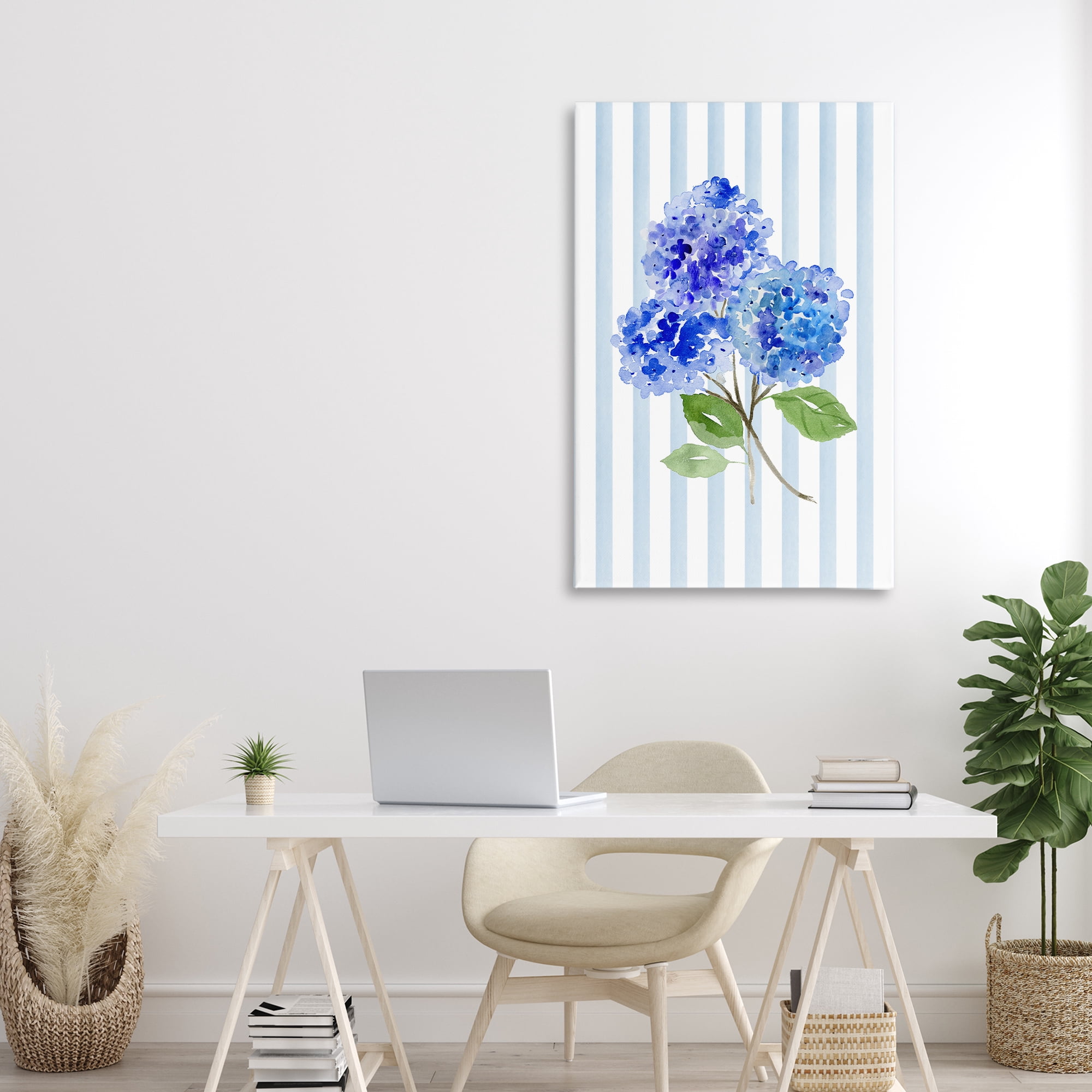 Stupell Industries Blue Hydrangeas over Stripes Canvas Wall Art, design by Corinne Haig