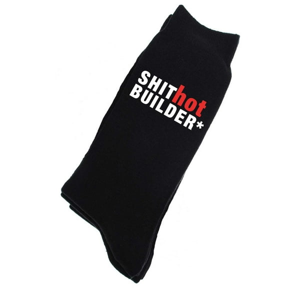 Sh*t Hot Builder Mens Black Calf Socks Fathers Day Dad Husband Boyfriend Uncle Grandpa Grandad Present