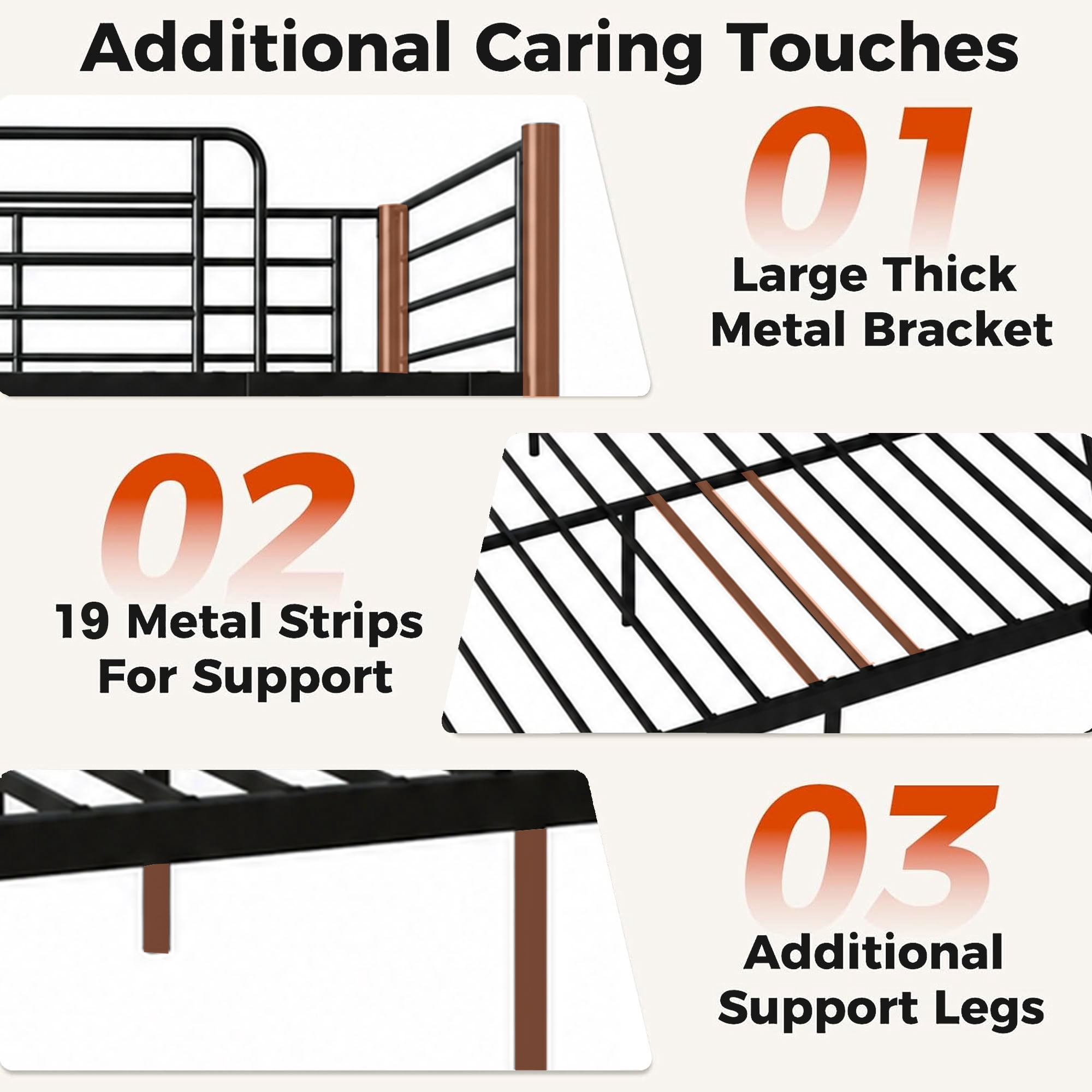 MAYEERTY Twin Over Full Heavy Duty Metal Bunk Bed, 990 lbs Capacity Frame with Guardrails for Kids Teens Adults Dorm Room, Black