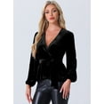thumbnail image 4 of DARING DIVA Tie Waist Long Sleeve V Neck Blouse M Black, 4 of 6