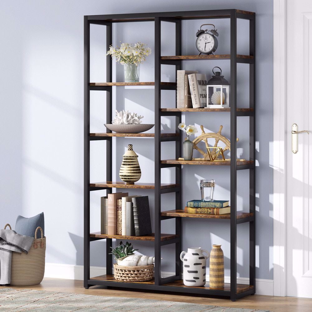 Wooden Bookshelf Rack Free-Standing 10Tier Tree Bookcase Shelf Storage Organizer 