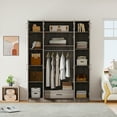 thumbnail image 3 of MODERNLUXE 3 Door Wardrobe Closet with 1 Drawer,Wooden Clothing Storage Cabinet with Hanging Rod,Top Cabinet and Shelves for Bedroom, Gray, 3 of 8
