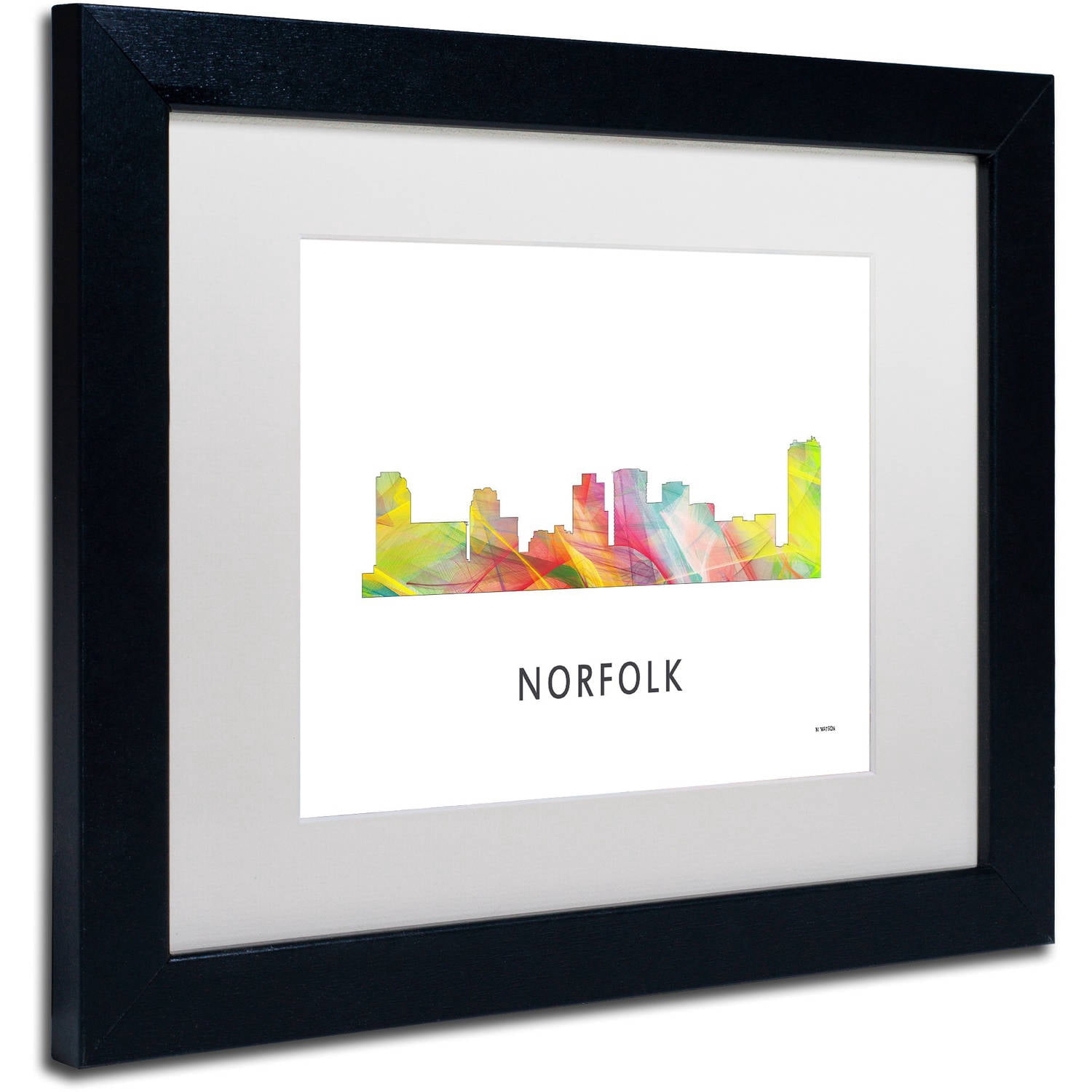 Trademark Fine Art 'Norfolk Virginia Skyline WB-1' Canvas Art by Marlene Watson, White Matte, Black Frame