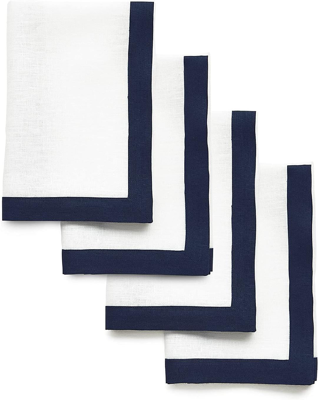 Classic Linen Dinner Napkins 100 Pure Linen Fabric 20 x 20 Inch Napkins Navy and White Set