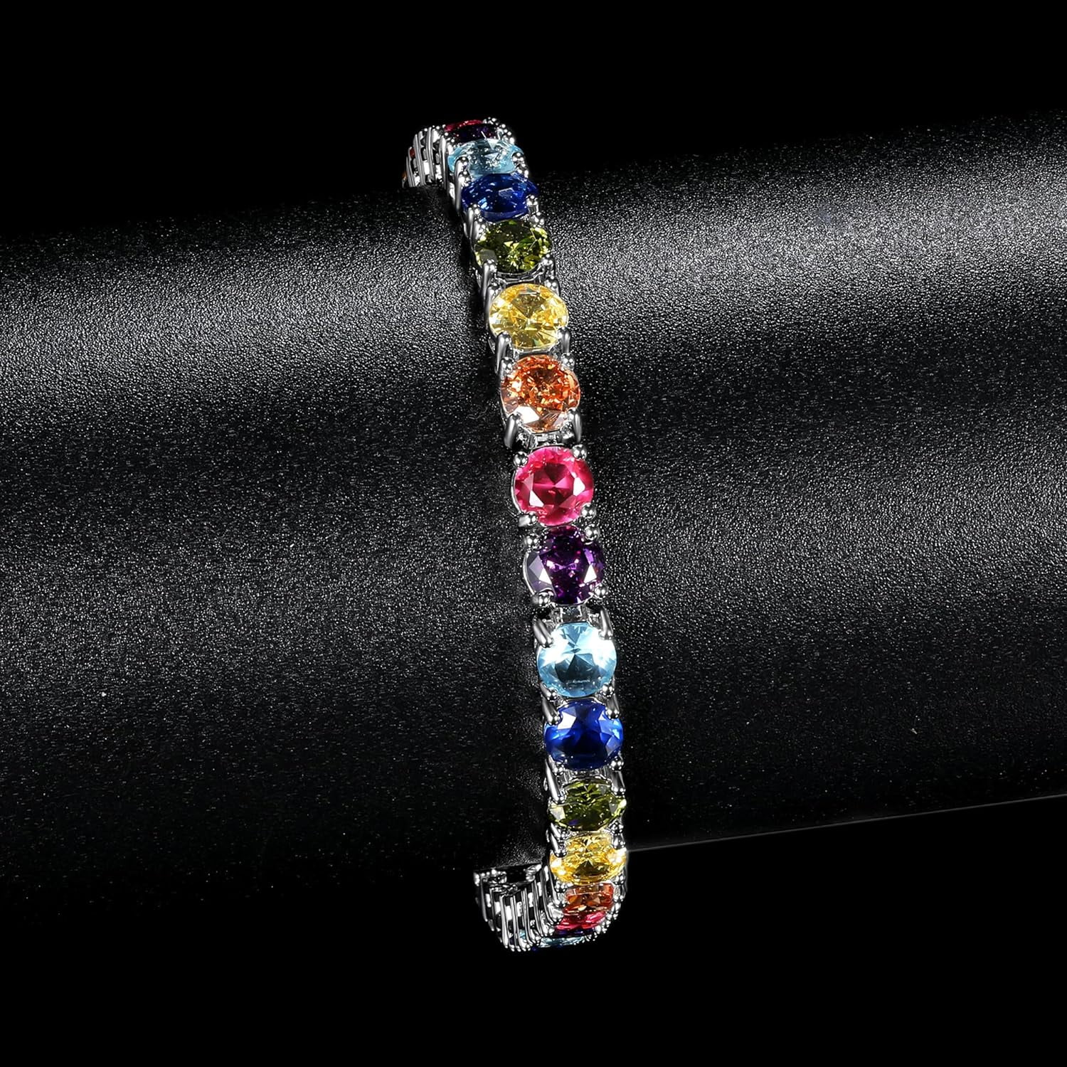 GEMSME Women Bracelet 18K White Gold Plated 5.0 Round Colorful Cubic Zirconia Classic Tennis Bracelet for Women Men 6.5 Inch