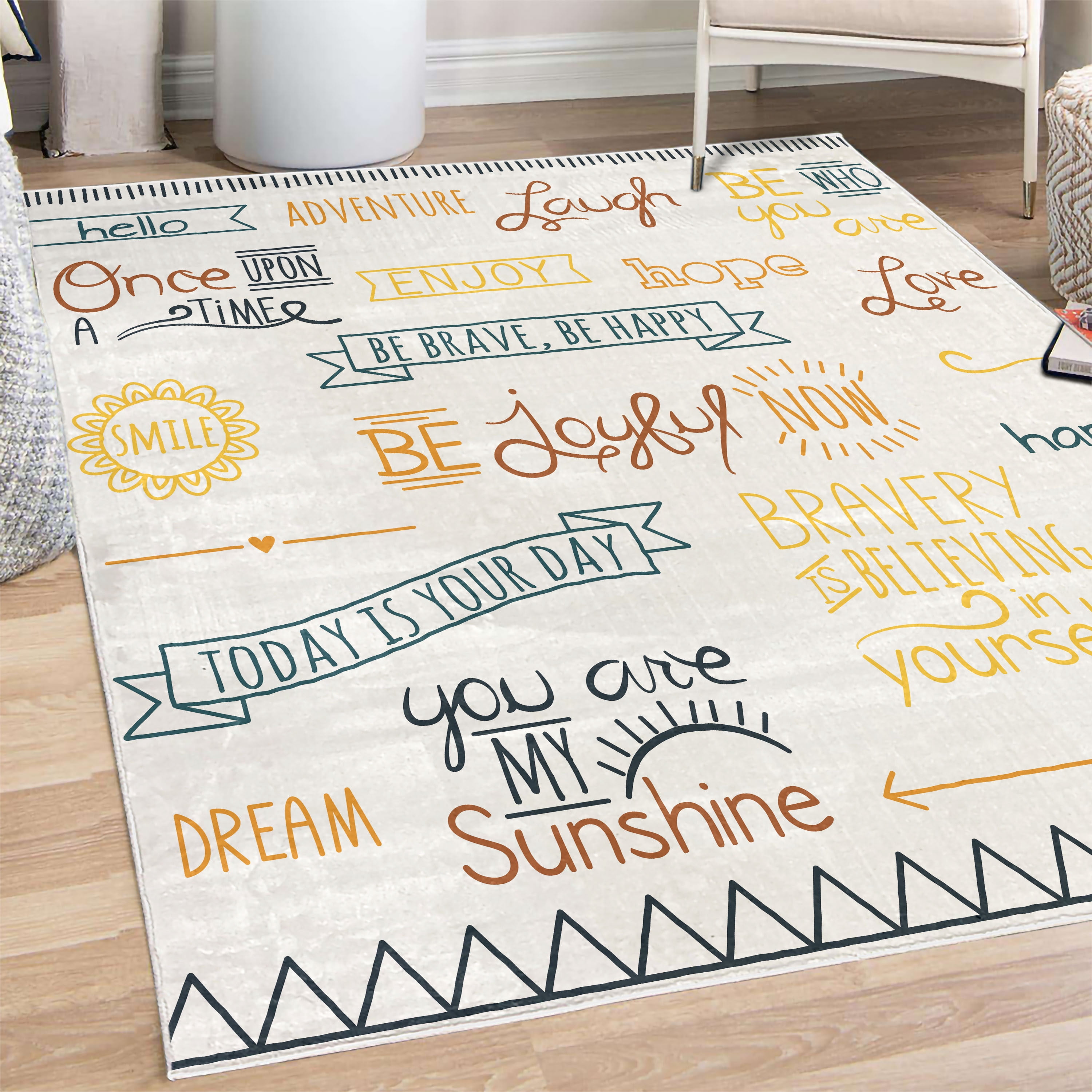 Adventure Decorative Rug, Various Words on Happiness and Self Value ...