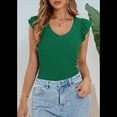thumbnail image 4 of Camiseta de Verano para Mujer, con Cuello en V, Volantes, Sin Mangas, Ajustada, Verde M, 4 of 7