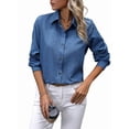 thumbnail image 1 of Camisas con Botones para Mujer, Blusas de Larga, Blusas Casuales Lisas para Oficina y Trabajo Azul Vaquero XL, 1 of 7
