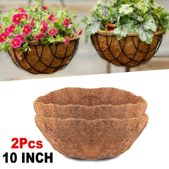 Cocobaby 2Pack 10 inch Panacea Products Round Coco Fiber Liner for Hanging Basket Planter